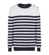 Balmain Button-detail Striped Cashmere Jumper In White