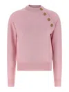 Balmain Buttoned Eco-cashmere Crewneck Sweater In Pink