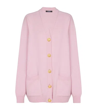Balmain Cashmere-virgin Wool Cardigan In Pink