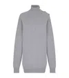 Balmain Cashmere Wool Turtleneck Dress Gold Button Detail In Gray