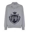 Balmain College Emblem Polo Sweater In Eco-cashmere In Gray