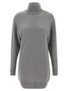 Balmain Cashmere Wool Turtleneck Dress Gold Button Detail In Gray