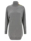 Balmain Cashmere Wool Turtleneck Dress Gold Button Detail In Gray