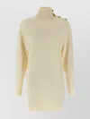 Balmain Cashmere Wool High Neck Button Dress In Neutral