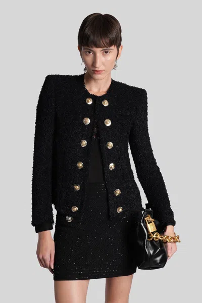 Balmain Edge-to-edge Silky Tweed Jacket In Black