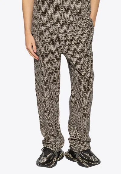 Balmain Casual Monogram Jacquard Pants In Beige