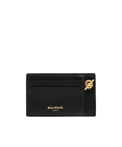 Balmain Chain Detail Card Holder Wallet In Black
