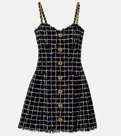 BALMAIN CHAIN-DETAIL CHECKED TWEED MINIDRESS