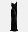 Balmain Chain-detail Draped Satin Gown In Black
