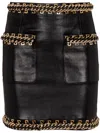 Balmain Short Lambskin Skirt With Chains In Black