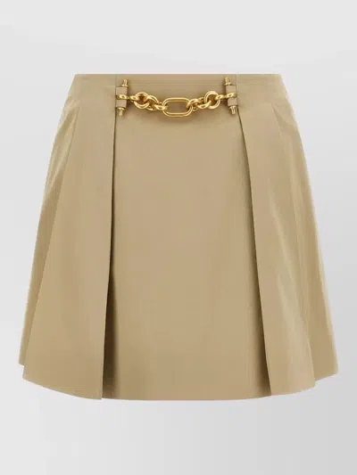 Balmain Chain Detail Pleated Midi Skirt Design In Neutral