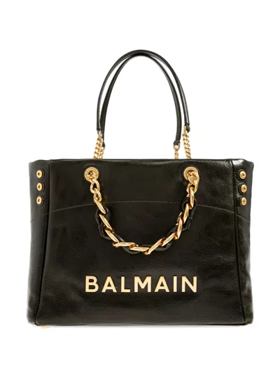 Balmain Chain Detail Tote Bag In Black