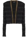 Balmain Chains Details Side To Side Tweed Jacket In Black