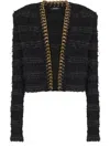 Balmain Chains Details Side To Side Tweed Jacket In Black