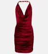 Balmain Chain Draped Velvet Minidress In Red