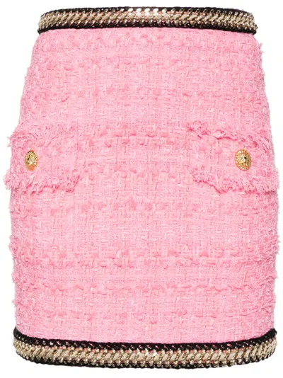 Balmain Chain-embellished Tweed Miniskirt In Pink