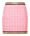 Balmain Chain-embellished Tweed Miniskirt In Pink