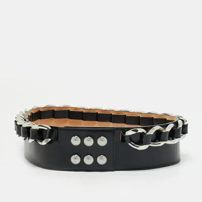 Pre-owned Balmain Chain Embellished Waist Belt Black Leather