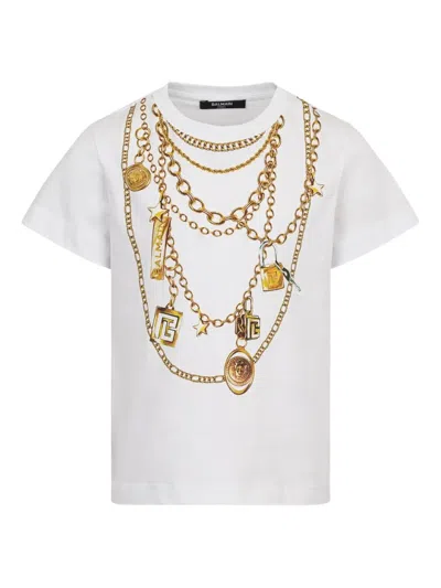 Balmain Kids' Chain Graphic-print T-shirt In White
