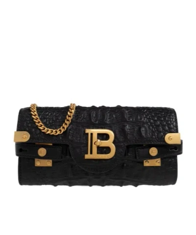 Balmain Chain Link Embossed Shoulder Bag In Black
