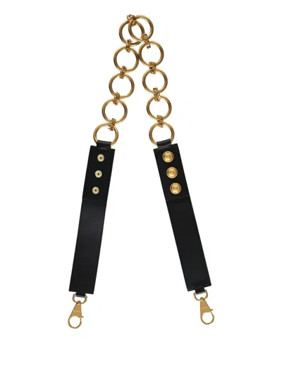 Balmain Chain-link Leather Shoulder Strap In Black