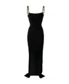 Balmain Striped Velvet Long Dress In Black