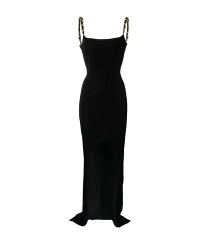 Balmain Chain-link Ribbed Maxi Dress In Black