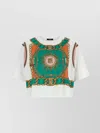 Balmain Chain Motif Crew Neck Cropped T-shirt In Green