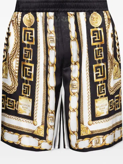 Balmain Chain-print Shorts In Black