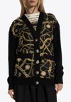 Balmain Chain Print Silk And Wool Cardigan In Black