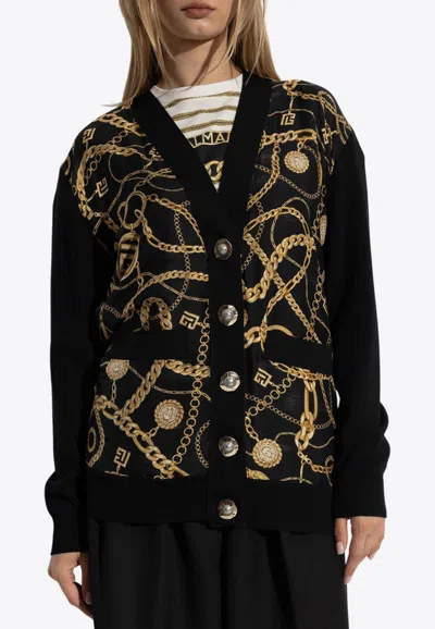 BALMAIN CHAIN PRINT SILK AND WOOL CARDIGAN
