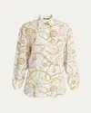 Balmain Chain Print Silk Blouse In Multi