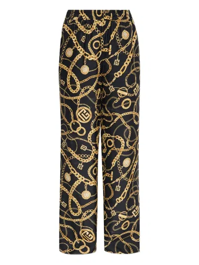 Balmain Chain-print Silk Trousers In Black