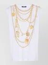 Balmain White Sleeveless Top With Maxi Necklace Print On Front And Rear In Cotton Woman