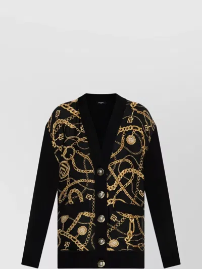 BALMAIN CHAIN PRINT V-NECK KNITWEAR