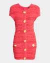 Balmain Chain Short-sleeve Tweed Mini Dress In Pink Multi