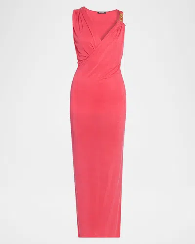 Balmain Chain-strap Draped Jersey Ankle Dress In Pink