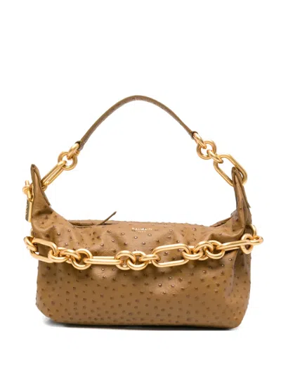 Balmain Chain-strap Leather Shoulder Bag In Brown