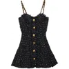 Balmain Short Polka Dot Dress With Chain Straps In Blk/white