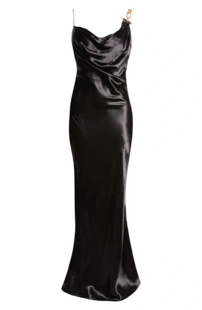Balmain Chain Strap Satin Gown In Black