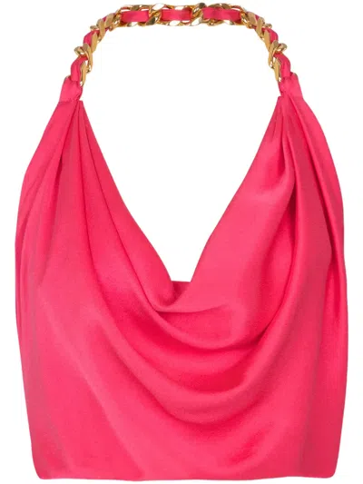 BALMAIN CHAIN-STRAP SILK-CREPE TOP