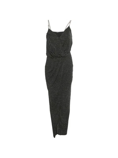 Pre-owned Balmain Chain Strap Studded Midi Dress In Black