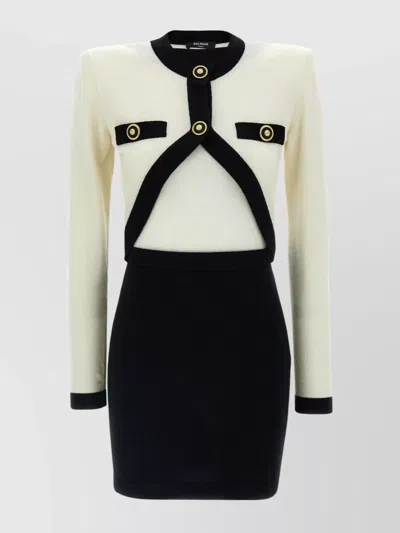 Balmain 'chain Trim Fitted Button Sleeve' Dress In Black