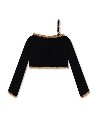 Balmain Chain-trim Knitted Crop Top In Black