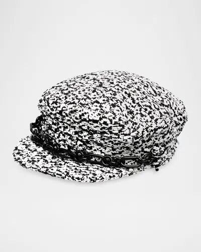 Balmain Chain Tweed Newsboy Cap In White
