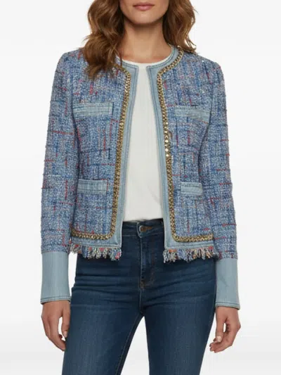 Pre-owned Balmain Chain-embellished Tweed Jacket In Blue