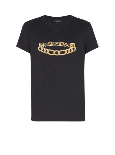 Balmain Black Crewneck T-shirt With Logo Print On The Front In Cotton Man