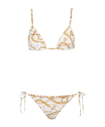 Balmain Chaînes Pattern Printed Two-piece Swimsuit In Gold