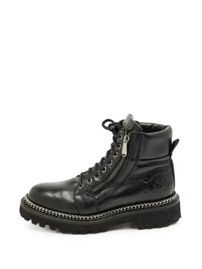 Pre-owned Balmain Chain-link Combat Boots In Black