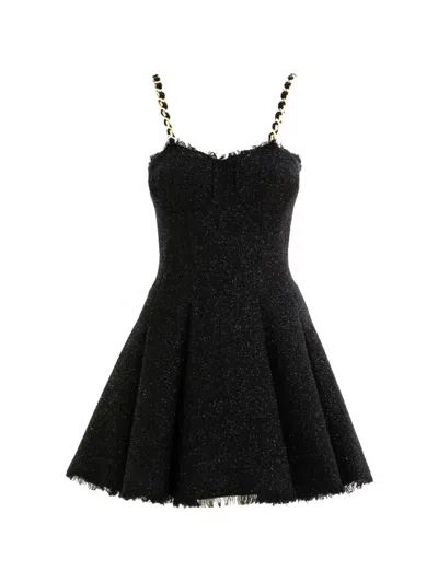 Balmain Chain-link-strap Frayed-edge Mini Dress In Black